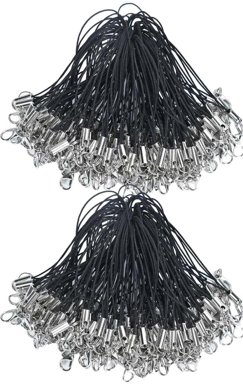 Evnlo 200Pcs Phone Charms Strap with Lobster Clasp, Lanyard Black, 2.8 Inches